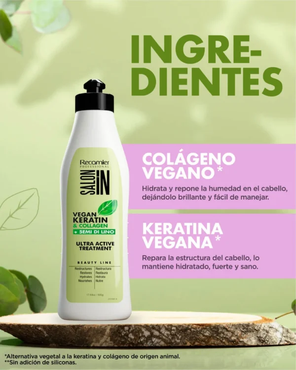 Tratamiento Vegan Keratin Collagen + Semi di Lino Ultractive X500 Ml Salon In Recamier - Image 3