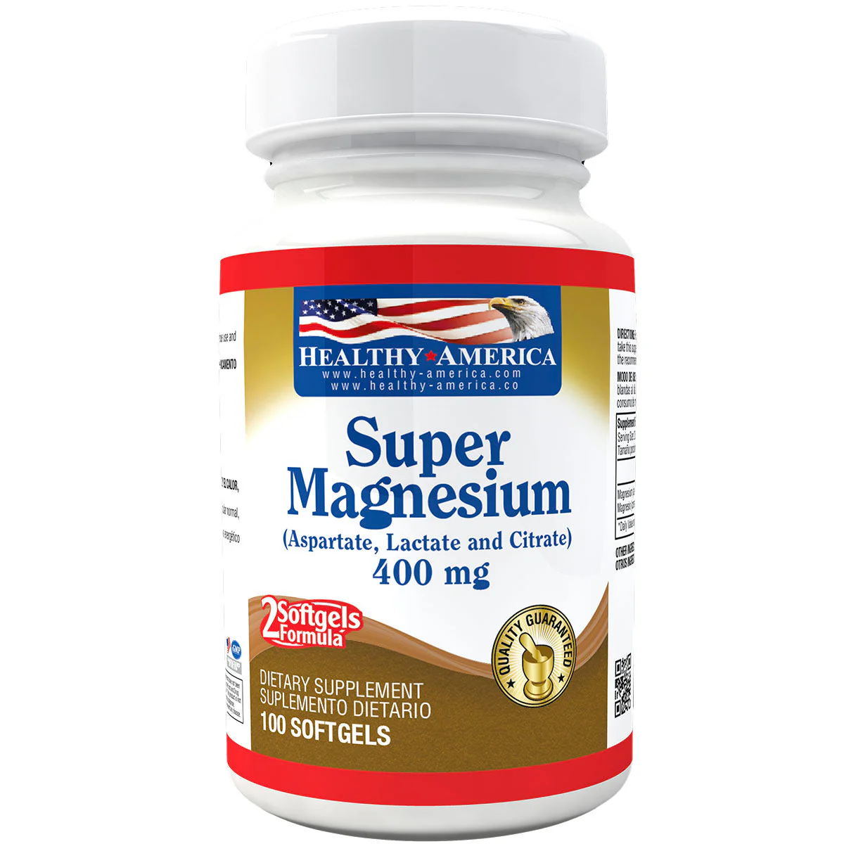 Super Magnesium Formula 400 Mg (Magnesium Citrate, Aspartate, And Lactate) X100 Softgels Healthy America