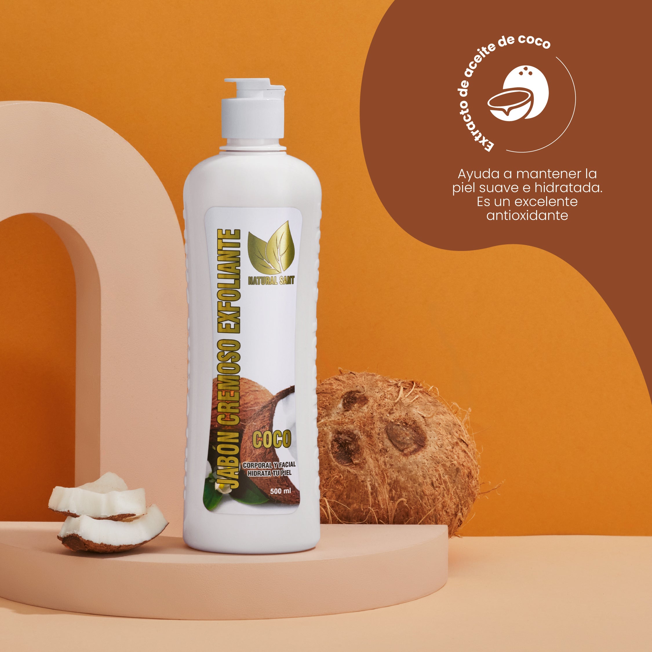 Jabón Cremoso Exfoliante Coco X500 Ml Natural Sant - Image 3