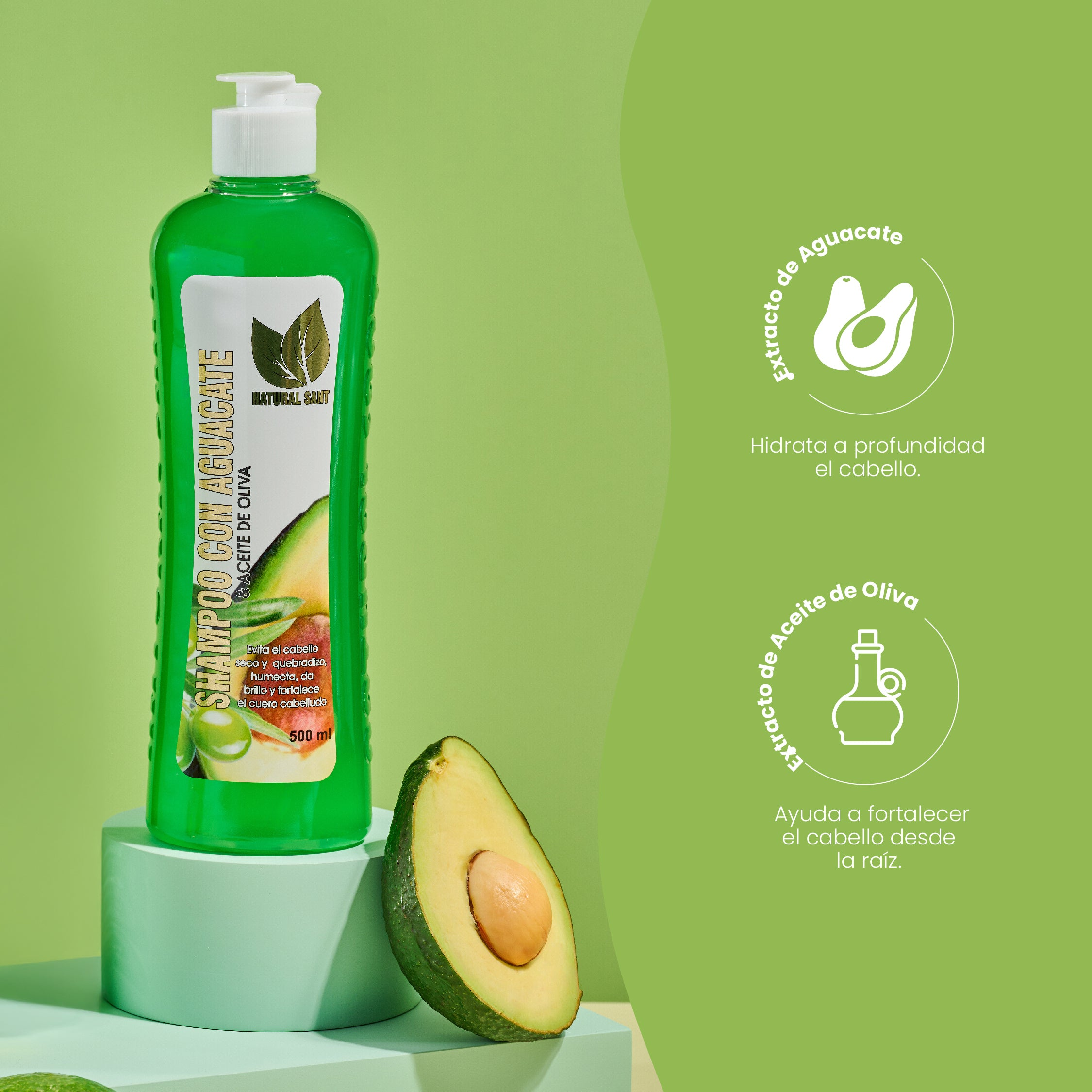 Shampoo Con Aguacate Y Aceite De Oliva X500 Ml Natural Sant - Image 2