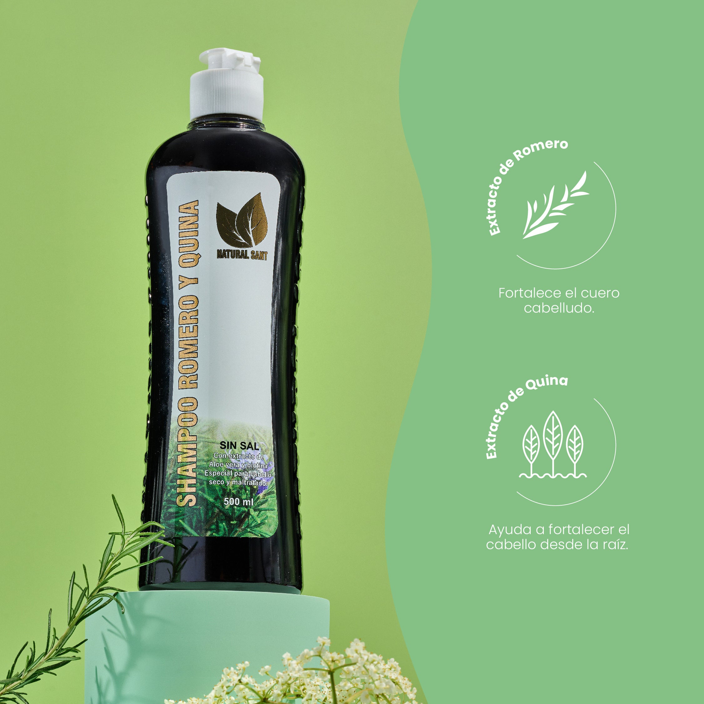 Shampoo De Romero Y Quina X500
Ml Natural Sant - Image 2