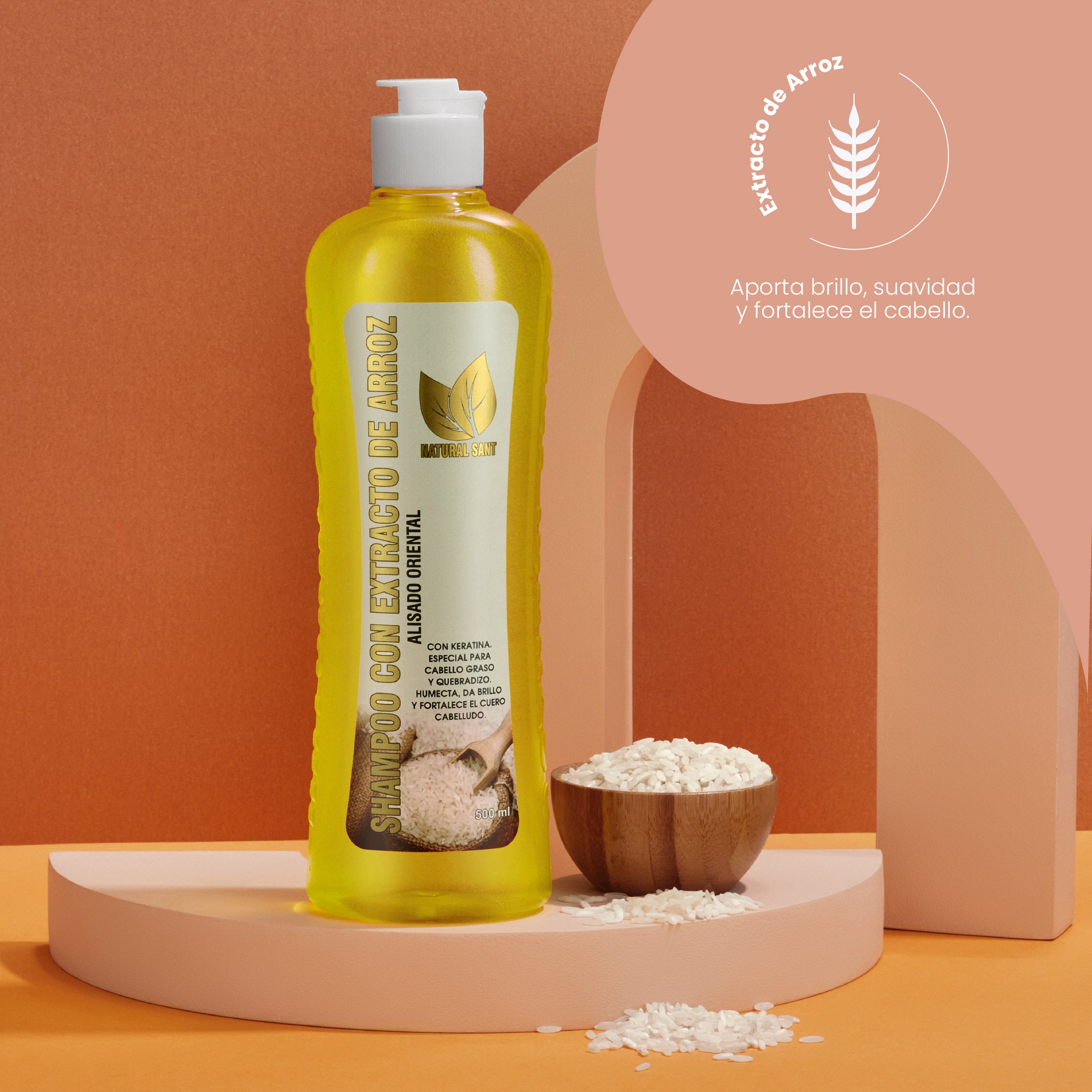 Shampoo Con Extracto De Arroz,
Alisado Oriental X500 Ml Natural - Image 2