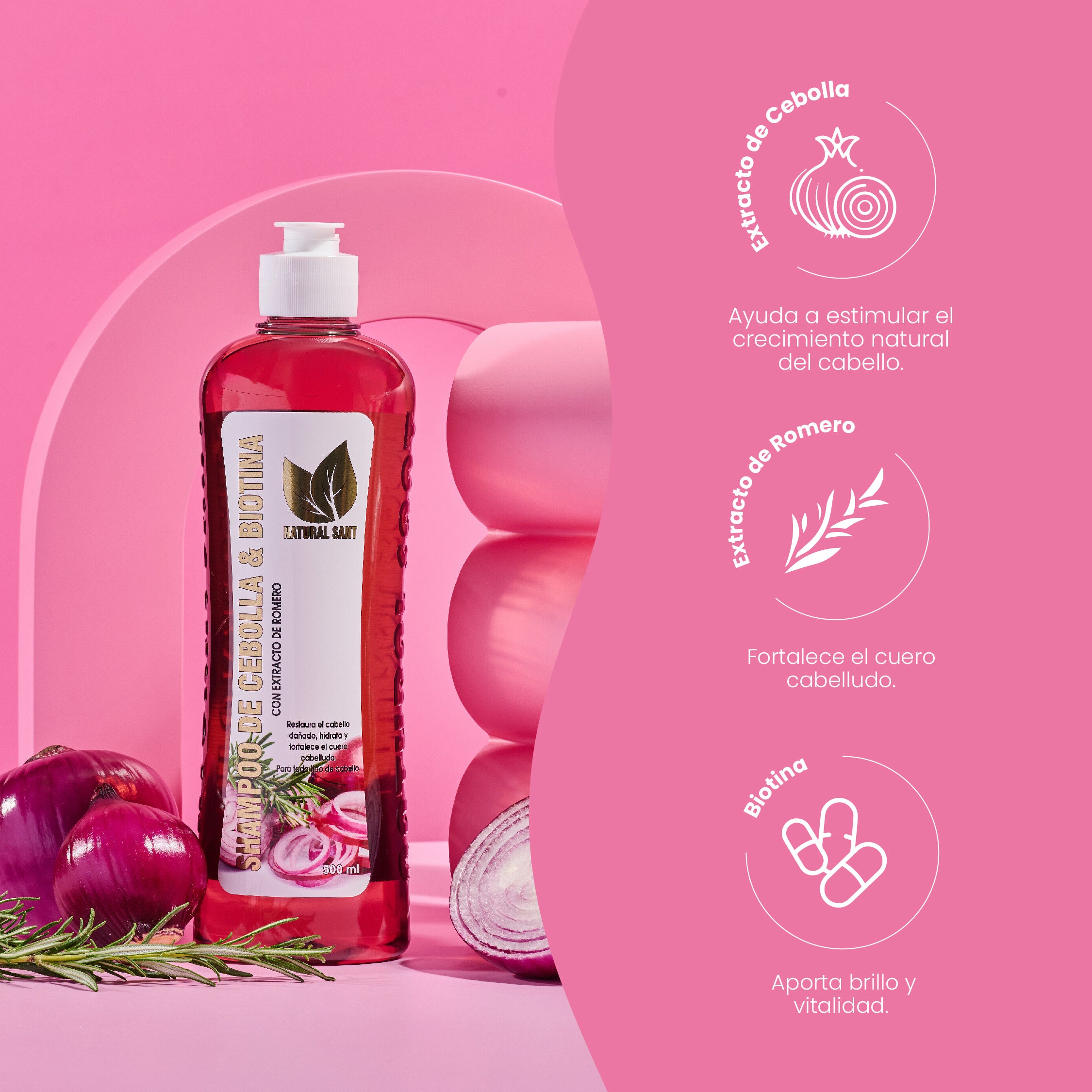 Shampoo De Cebolla, Romero Y
Biotina X500 Ml Natural - Image 2