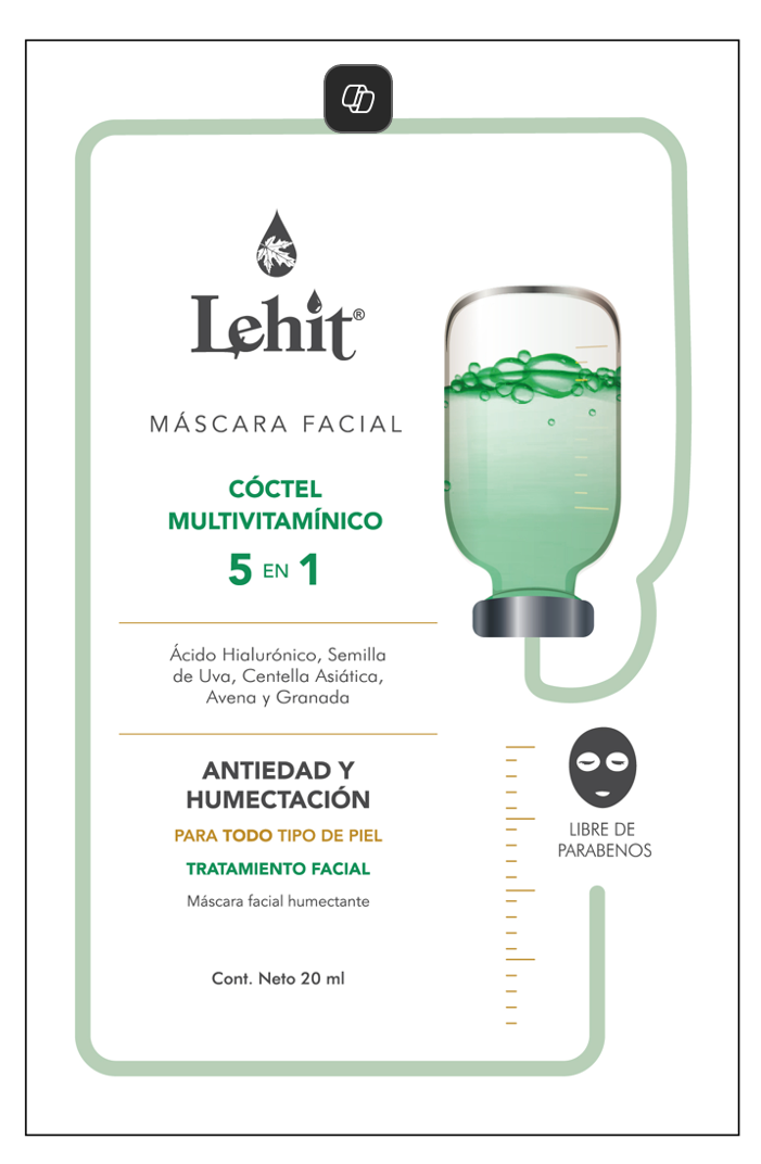 Máscara Facial Coctel Multivitamínico 5 en 1 X20 Ml Lehit Sachet